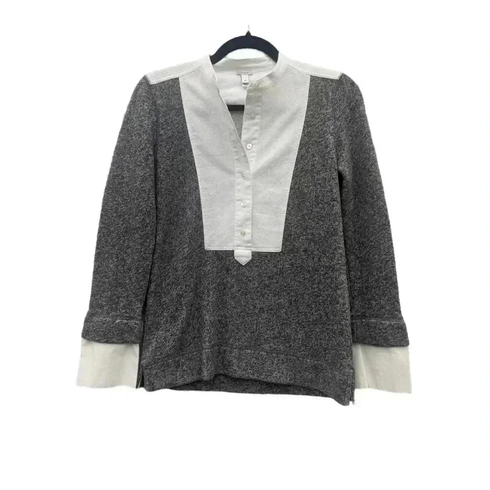 J. Crew Women's Gray and White Half Button Pullover Sweater Blouse Size XSmall.
